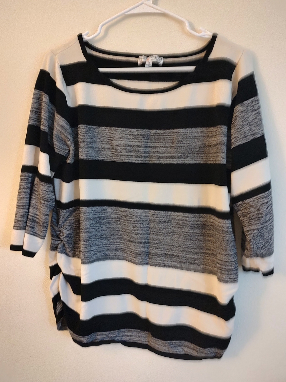 Striped Crew Neck Sweater - Black, Gray & White